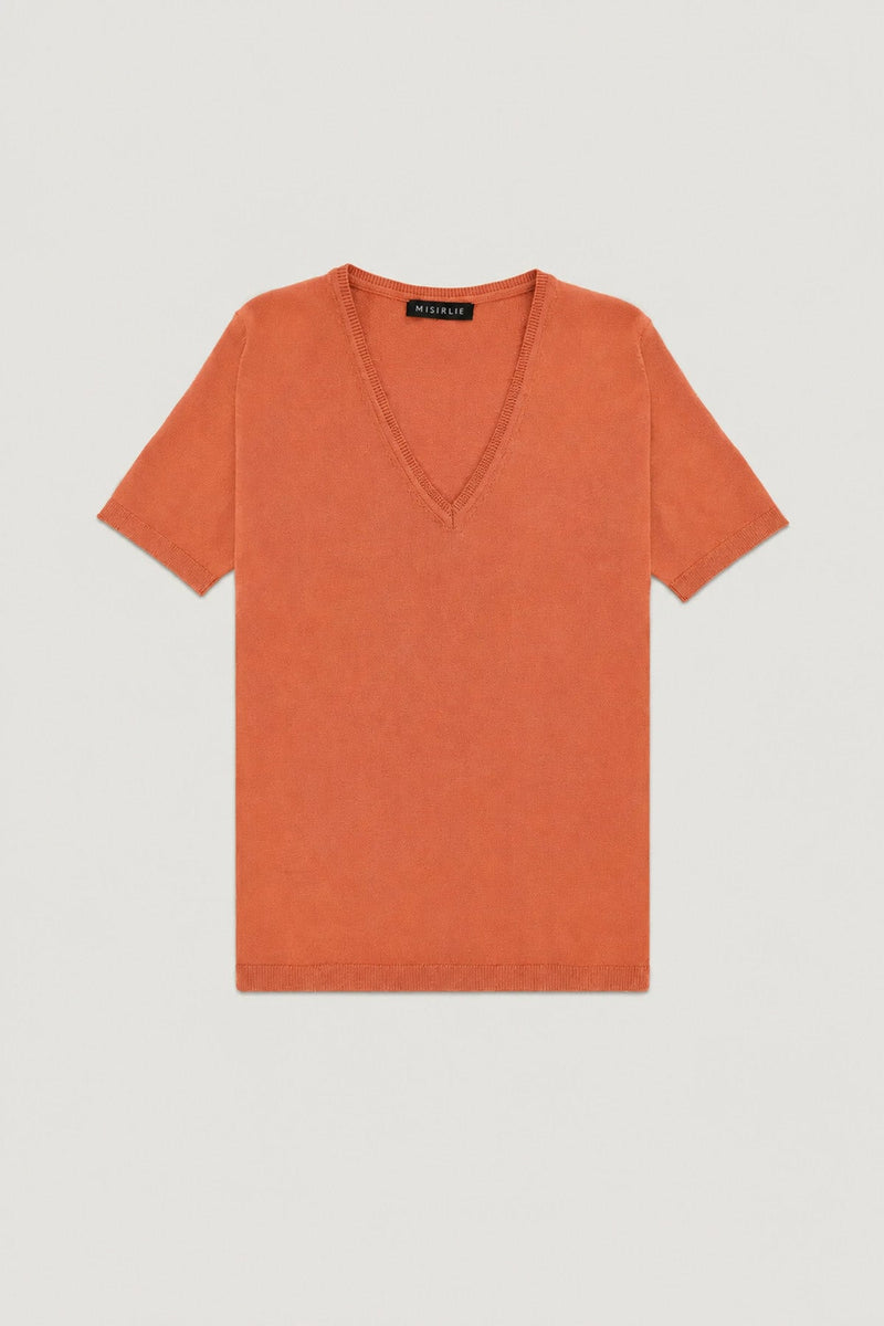 Kızıl Kil V Yaka Triko Kadın T-Shirt  Mısırlı