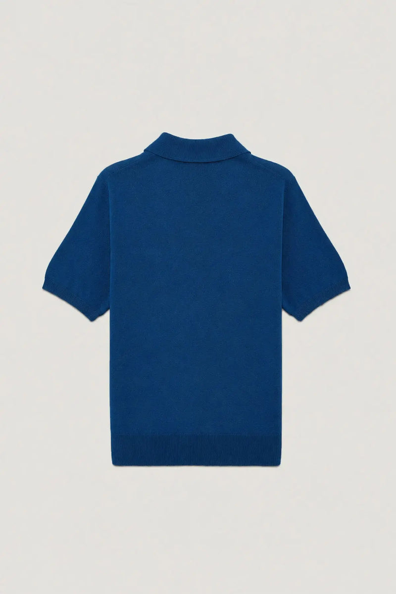 Lacivert Polo Yaka Çiçek Düğmeli Kadın T-Shirt