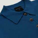 Lacivert Polo Yaka Çiçek Düğmeli Kadın T-Shirt  Mısırlı