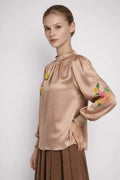 Multicolor Çiçek Desenli Saten Bluz