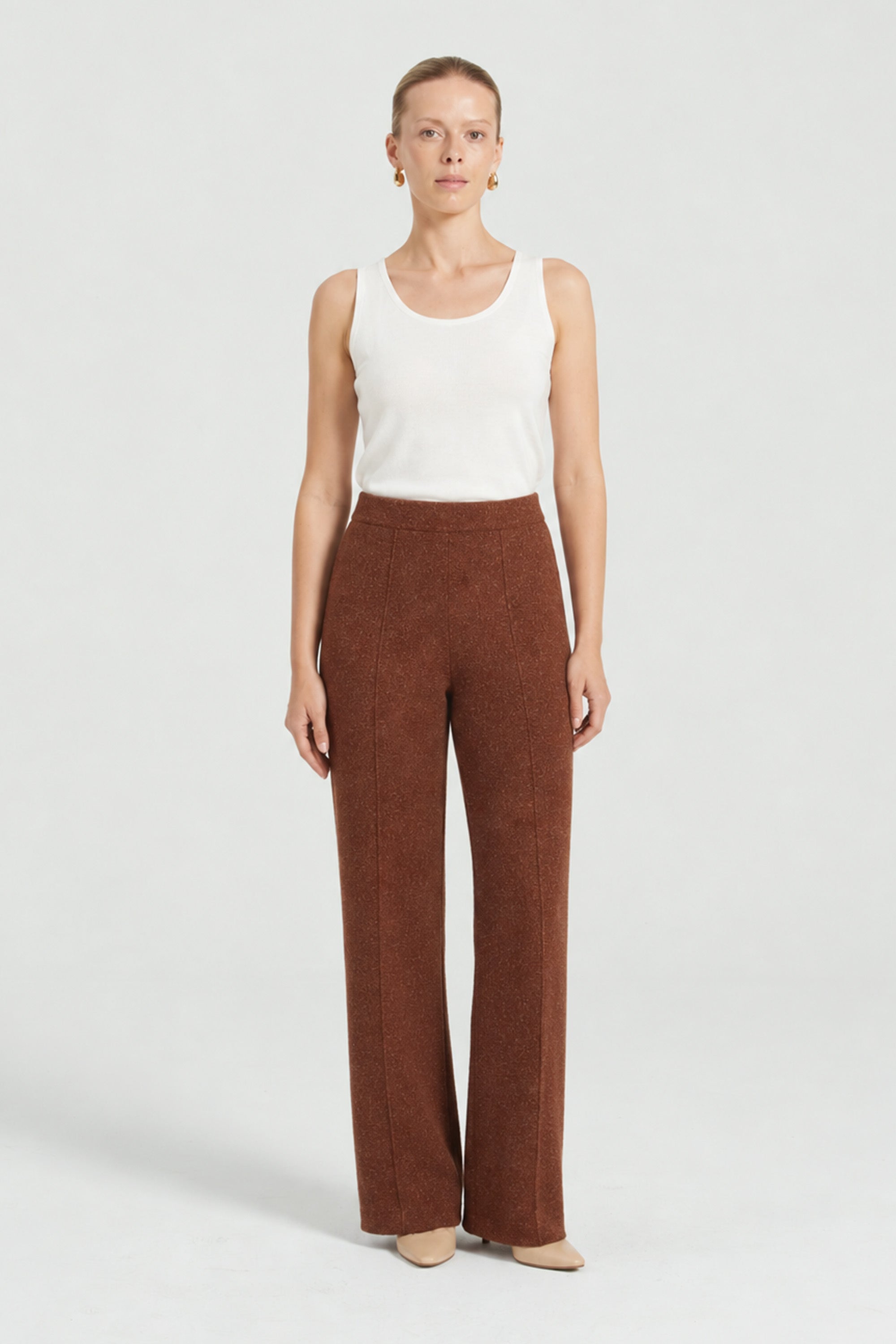 Kahverengi Nervürlü Bol Paça Kadın Pantolon  Mısırlı