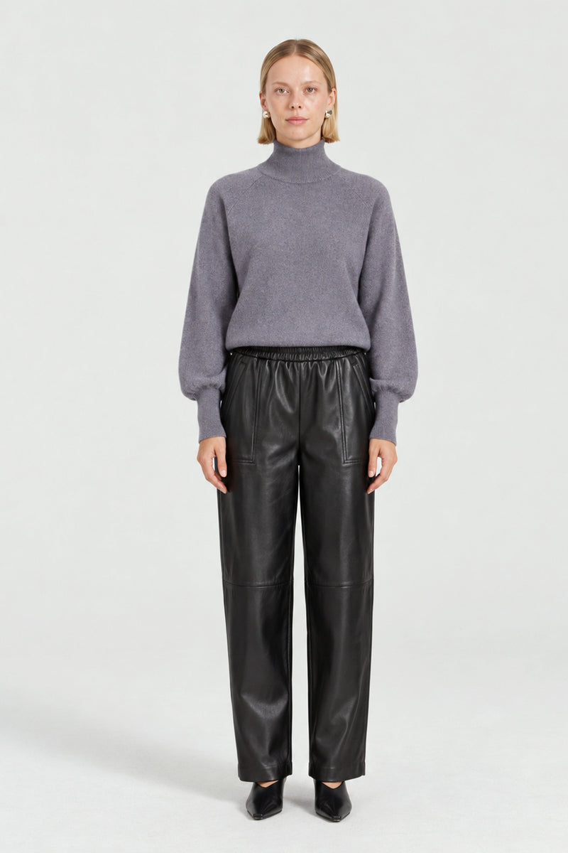 Siyah Suni Deri Kadın Pantolon  Mısırlı