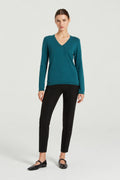 Zümrüt Yeşili V Yaka Uzun Kol Kadın Kazak
