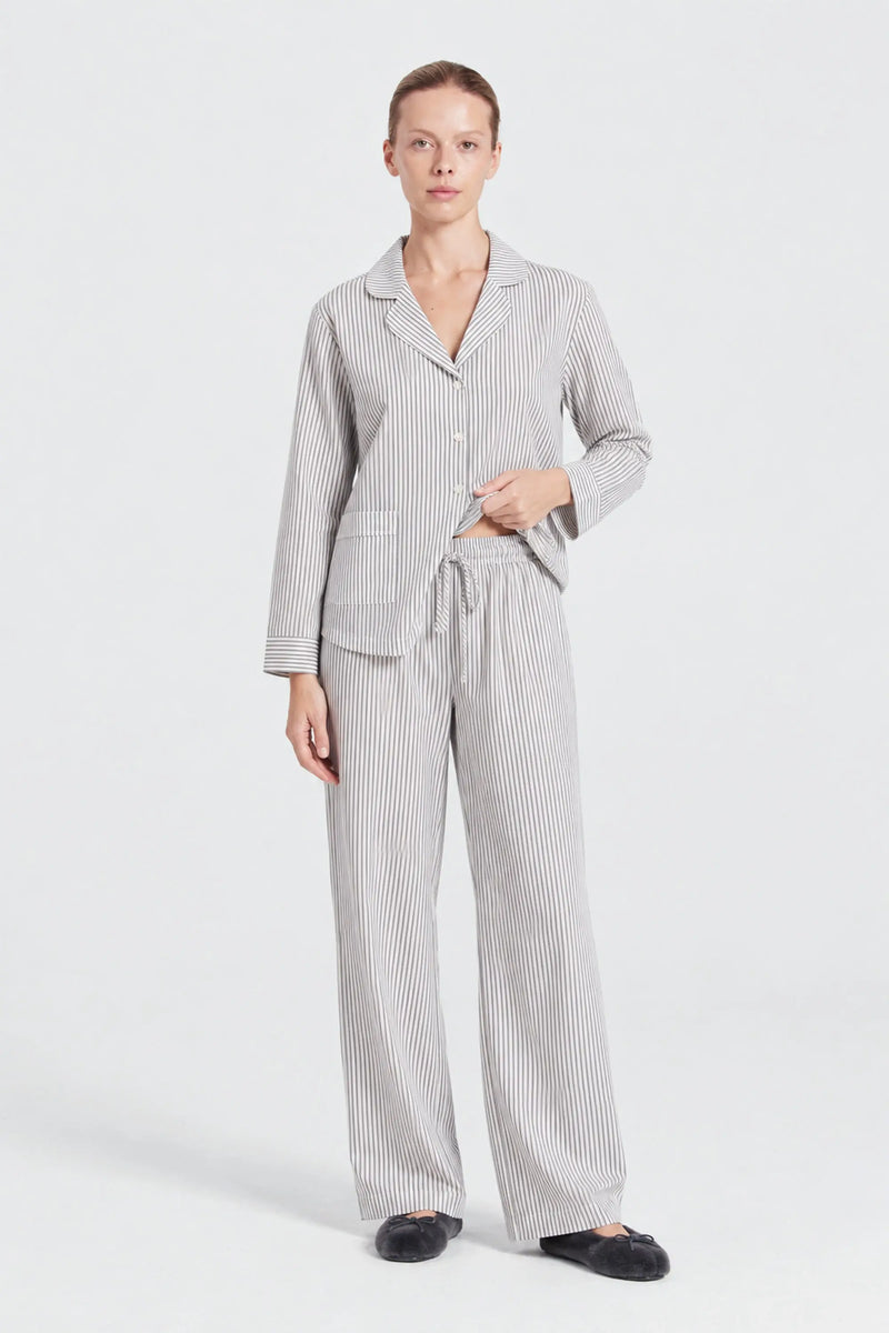 Beyaz Siyah Çizgili Bağcıklı Kadın Pijama Altı  Mısırlı