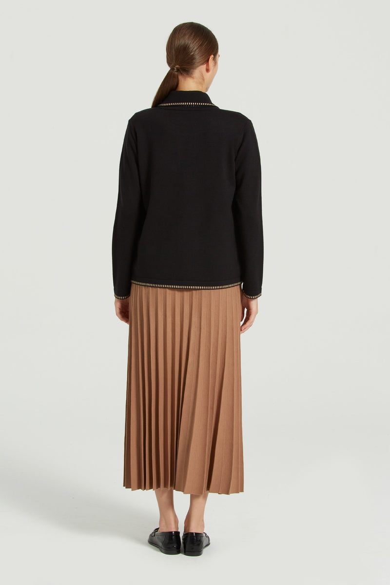 Siyah Camel Kontrast Dikişli Kadın Hırka  Mısırlı