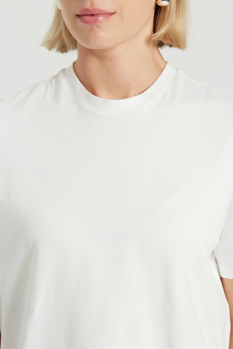 Ekru Bisiklet Yaka Örme Kadın T-Shirt