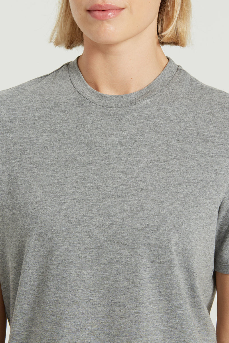 Gri Bisiklet Yaka Örme Kadın T-Shirt  Mısırlı