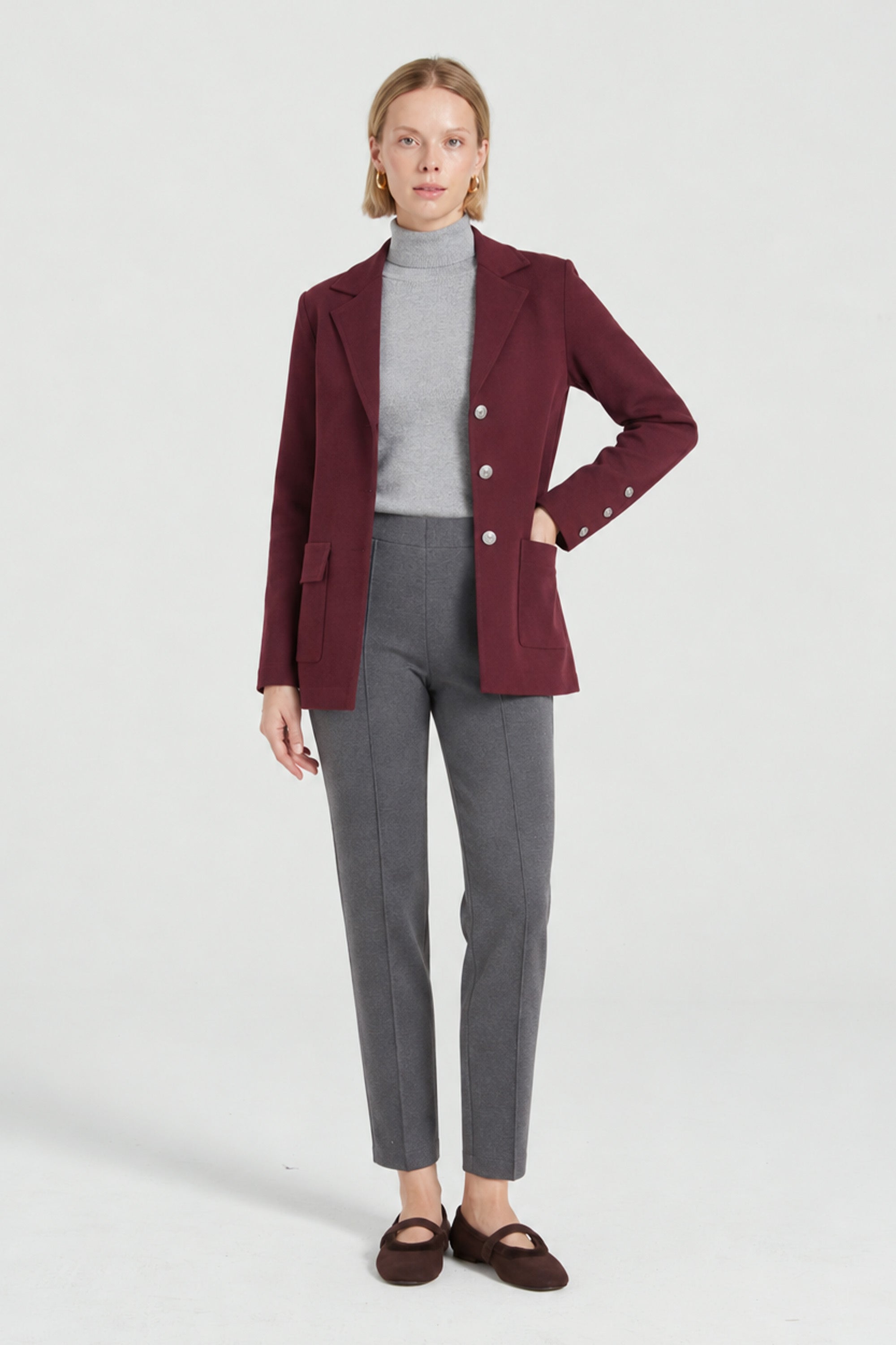 Mürdüm Triko Kadın Blazer Ceket  Mısırlı