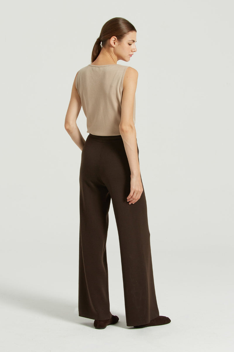 Kahve Beli Bağcıklı Bol Paça Kadın Pantolon  Mısırlı