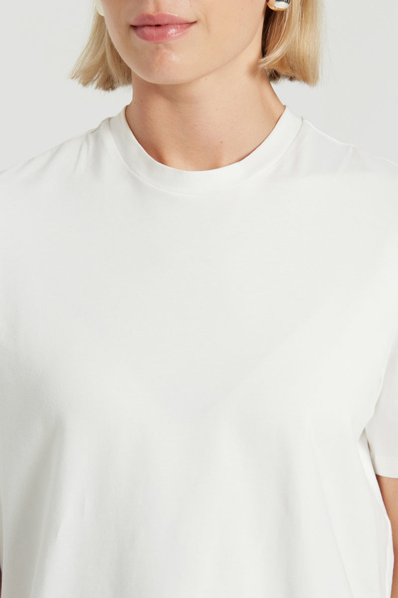 Ekru Bisiklet Yaka Örme Kadın T-Shirt  Mısırlı