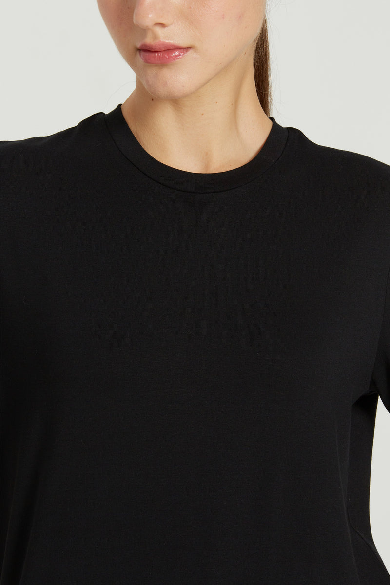 Siyah Bisiklet Yaka Örme Kadın T-Shirt  Mısırlı