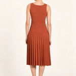 Kızıl Kil Kare Yaka Pileli Elbise  Mısırlı