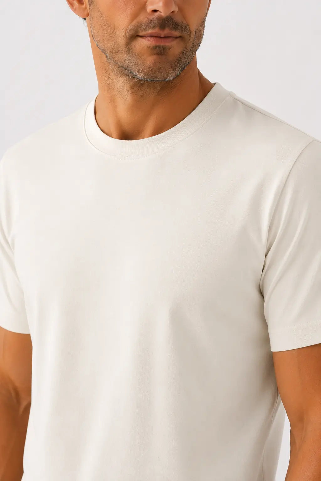 Ekru Kısa Kollu Örme Erkek T-Shirt  Mısırlı