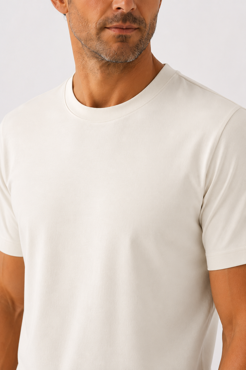 Ekru Kısa Kollu Örme Erkek T-Shirt