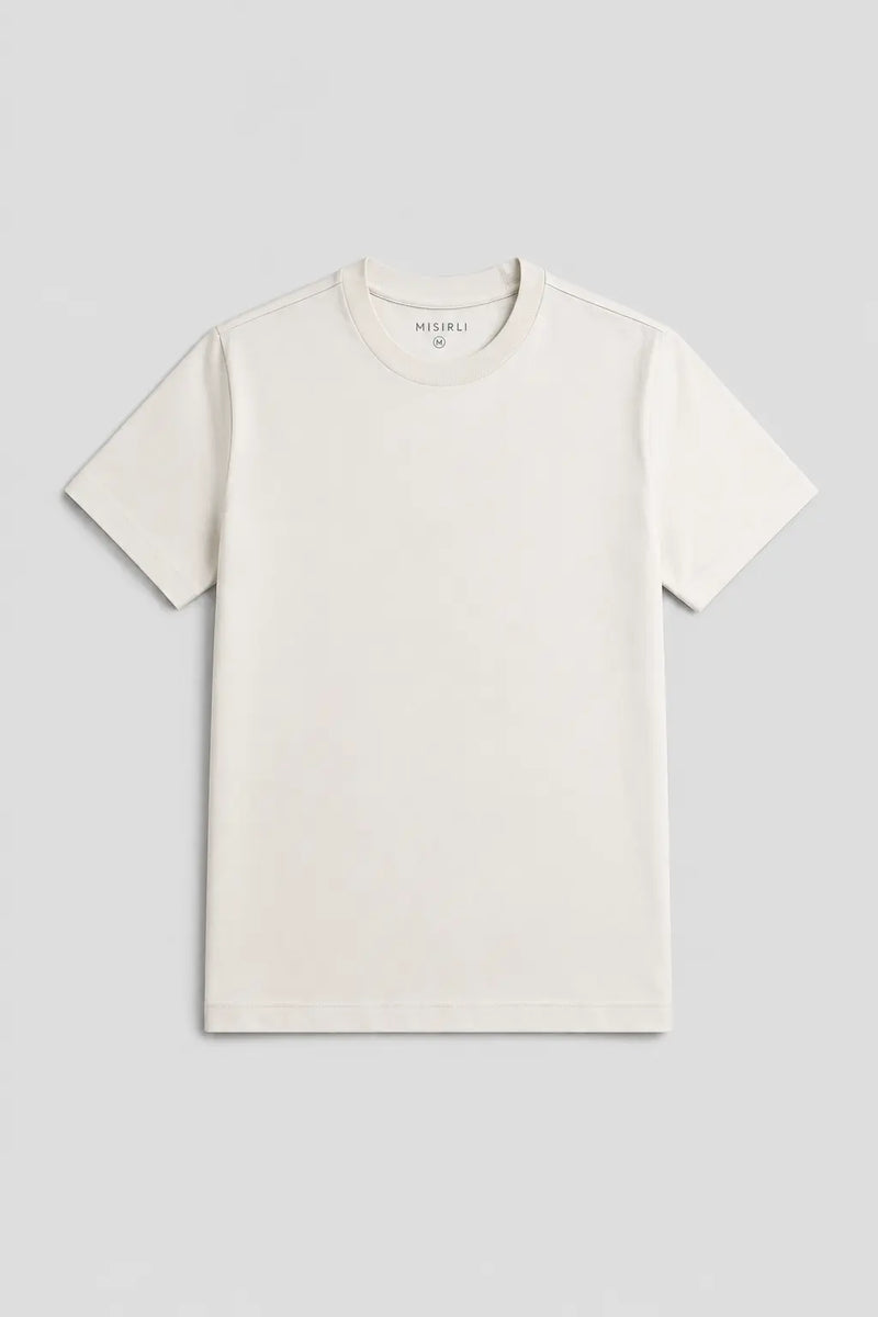 Ekru Kısa Kollu Örme Erkek T-Shirt