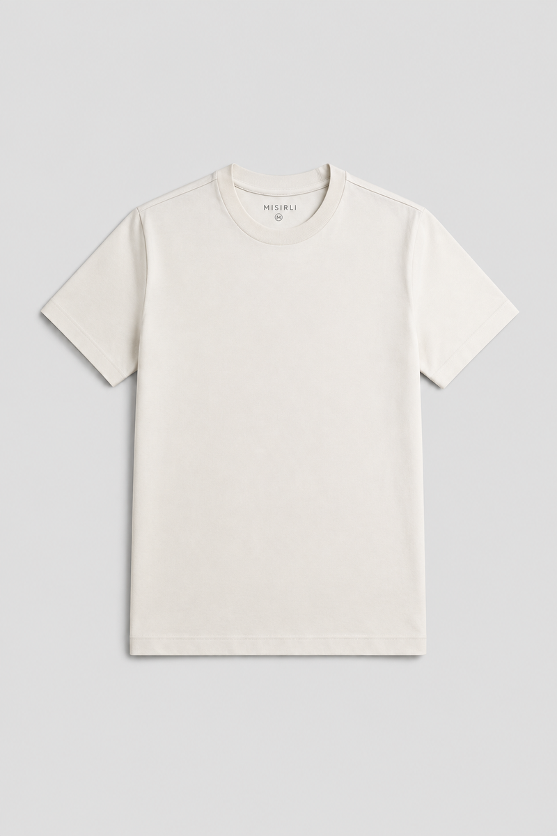 Ekru Kısa Kollu Örme Erkek T-Shirt
