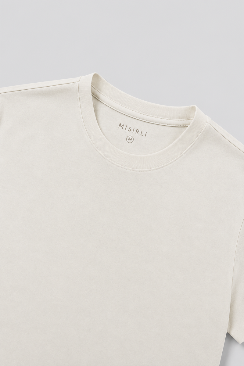 Ekru Kısa Kollu Örme Erkek T-Shirt