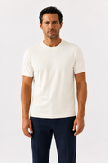 Ekru Kısa Kollu Örme Erkek T-Shirt