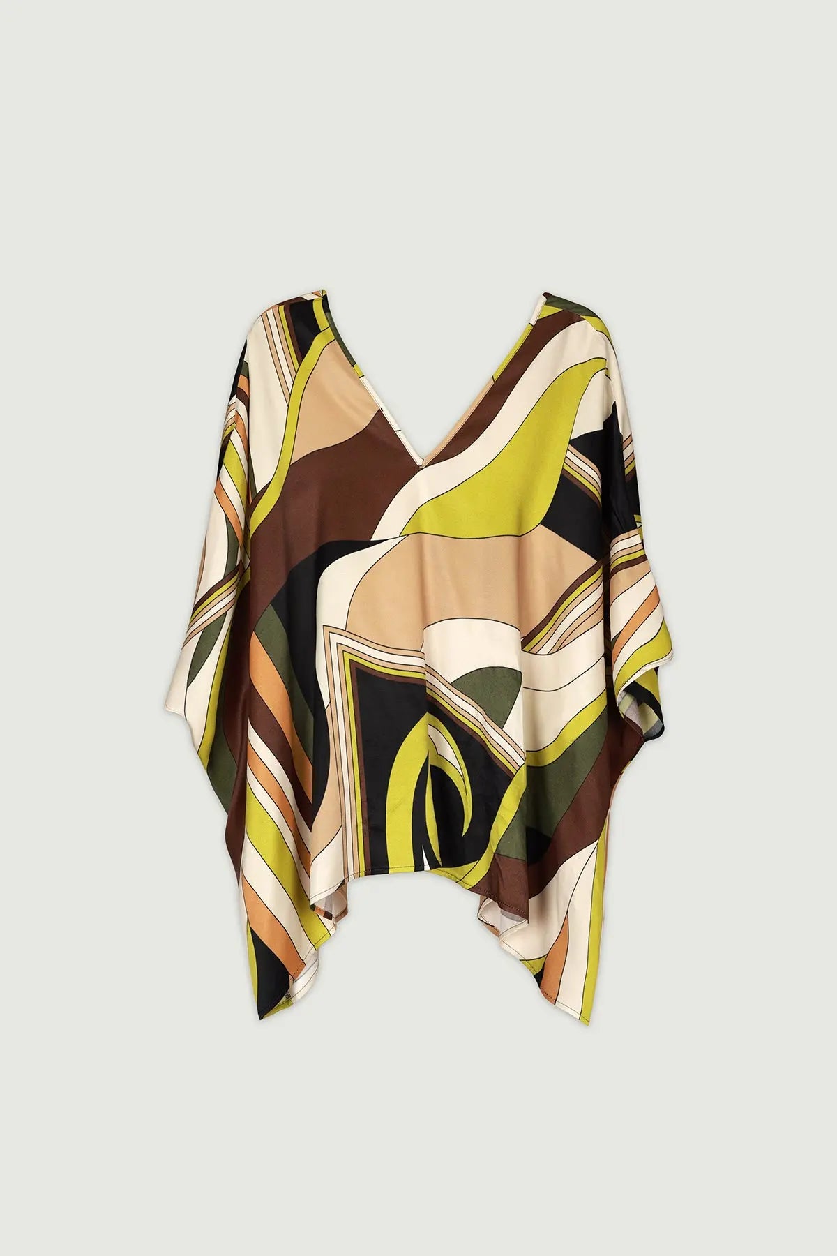 Kahve Yeşil V Yaka Asimetrik Kesim Bluz  Mısırlı