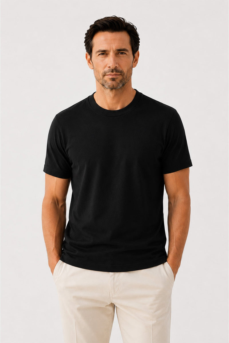 Siyah Bisiklet Yaka Triko Erkek T-Shirt  Mısırlı