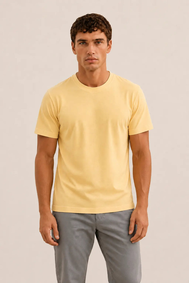 Açık Sarı Bisiklet Yaka Triko Erkek T-Shirt  Mısırlı