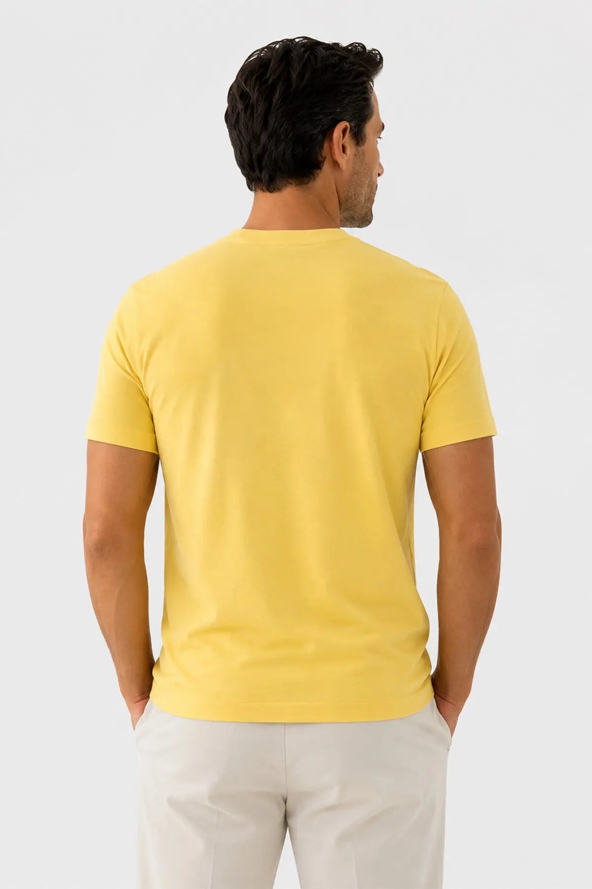Açık Sarı Bisiklet Yaka Triko Erkek T-Shirt  Mısırlı