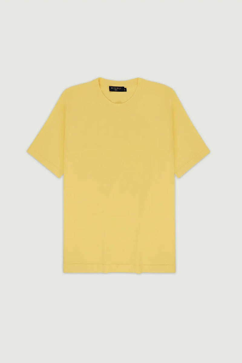 Açık Sarı Bisiklet Yaka Triko Erkek T-Shirt  Mısırlı