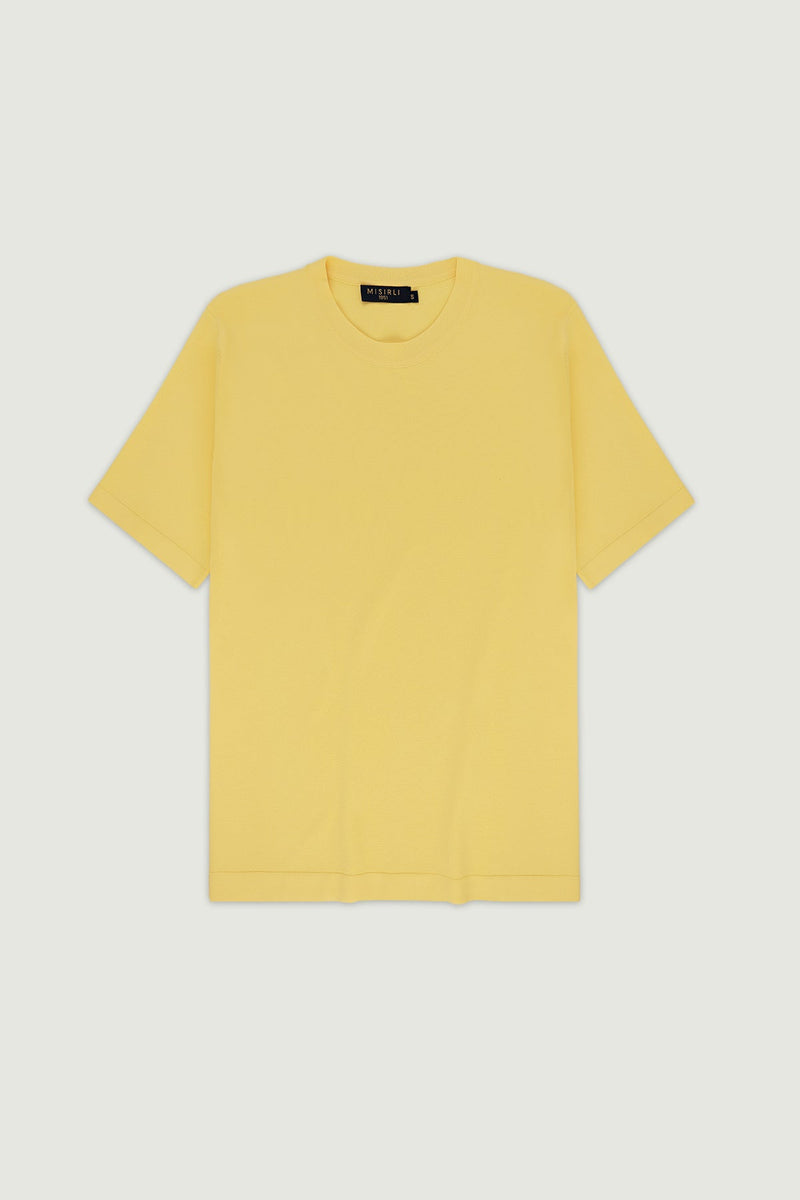 Açık Sarı Bisiklet Yaka Triko Erkek T-Shirt  Mısırlı
