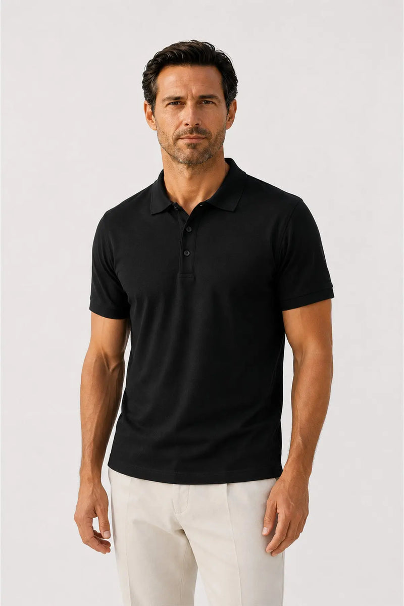 Siyah Polo Yaka Triko Erkek T-Shirt  Mısırlı
