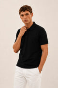 Siyah Polo Yaka Triko Erkek T-Shirt