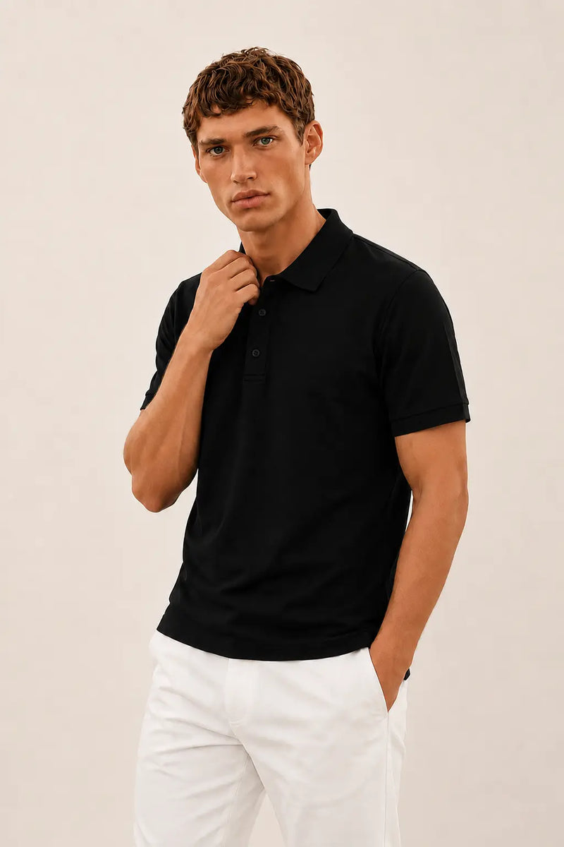 Siyah Polo Yaka Triko Erkek T-Shirt  Mısırlı 1951