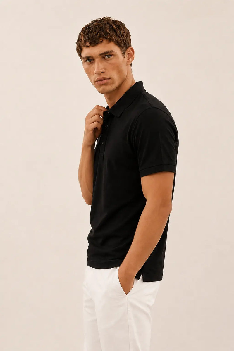 Siyah Polo Yaka Triko Erkek T-Shirt  Mısırlı 1951