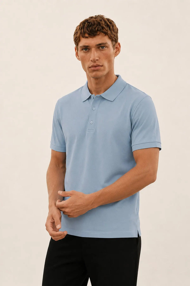 Açık Mavi Polo Yaka Triko Erkek T-Shirt  Mısırlı
