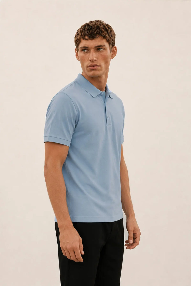 Açık Mavi Polo Yaka Triko Erkek T-Shirt  Mısırlı