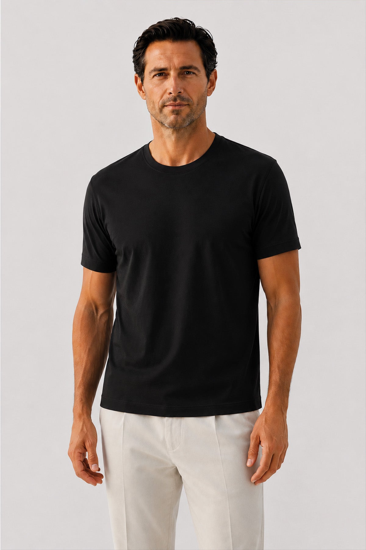 Siyah Kısa Kollu Örme Erkek T-Shirt  Mısırlı