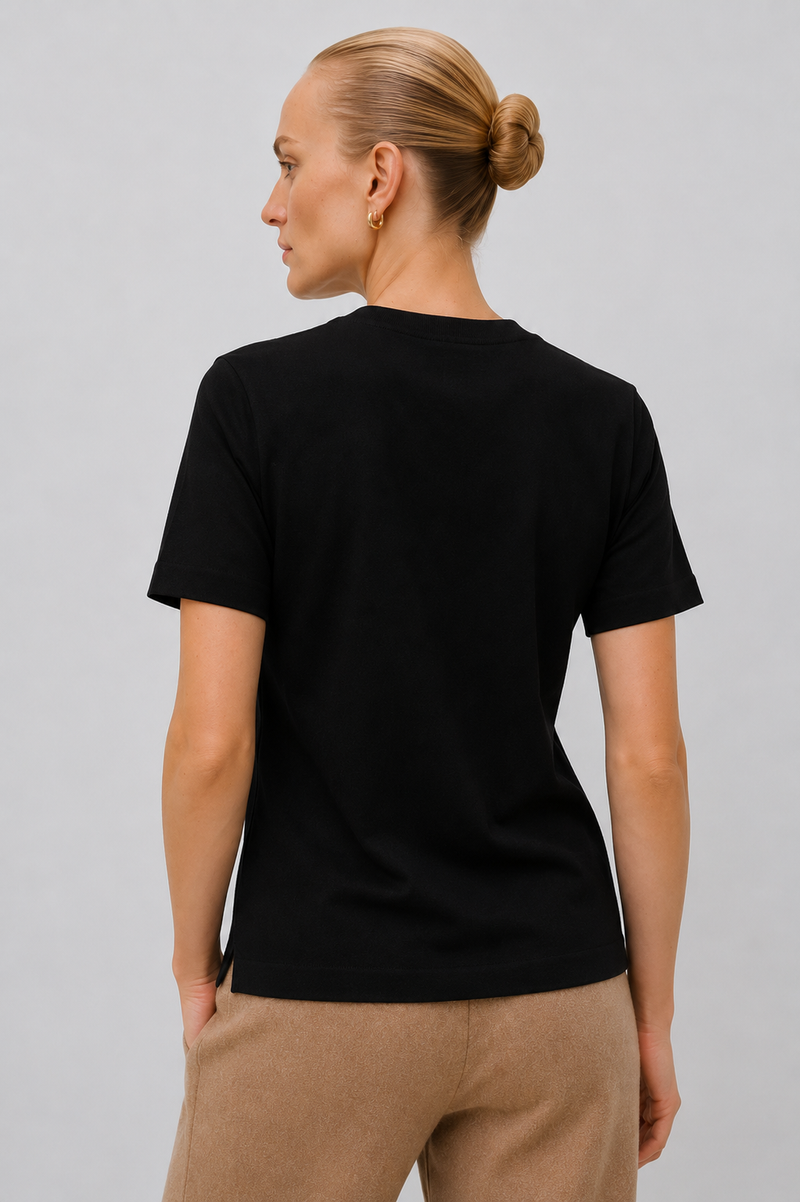Siyah Bisiklet Yaka Kadın T-Shirt