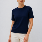 Lacivert Bisiklet Yaka Kadın T-Shirt