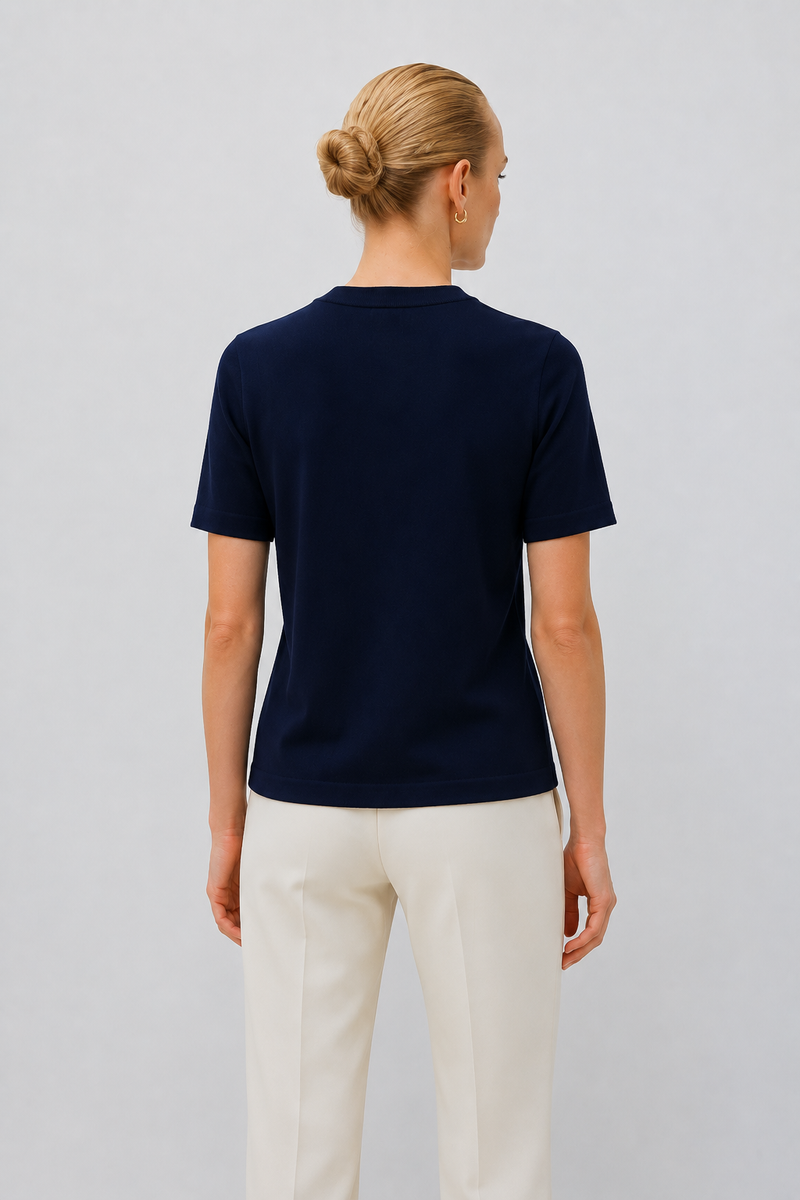 Lacivert Bisiklet Yaka Kadın T-Shirt