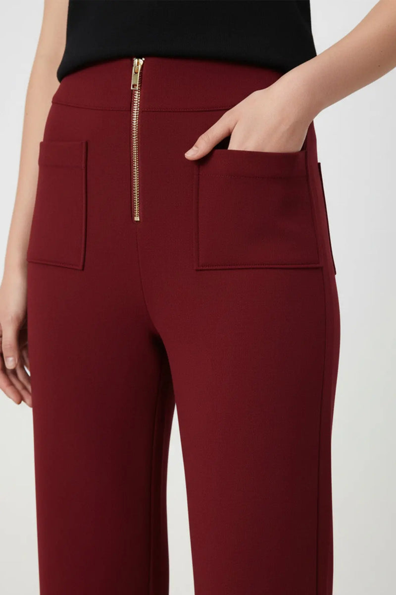 Bordo Cep Detaylı Fermuarlı Kadın Pantolon