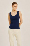 Lacivert Oval Yaka Kolsuz Bluz