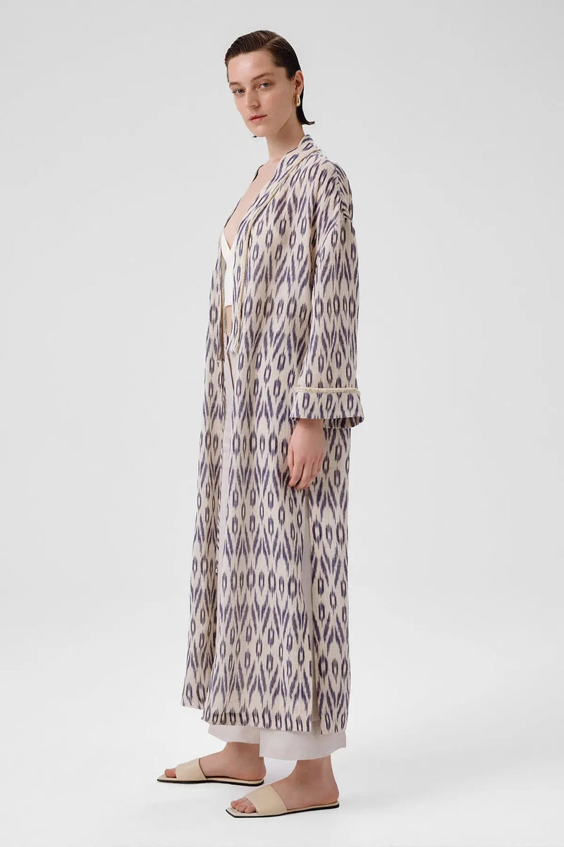 Taş Lacivert Etnik Desenli Kadın Kaftan