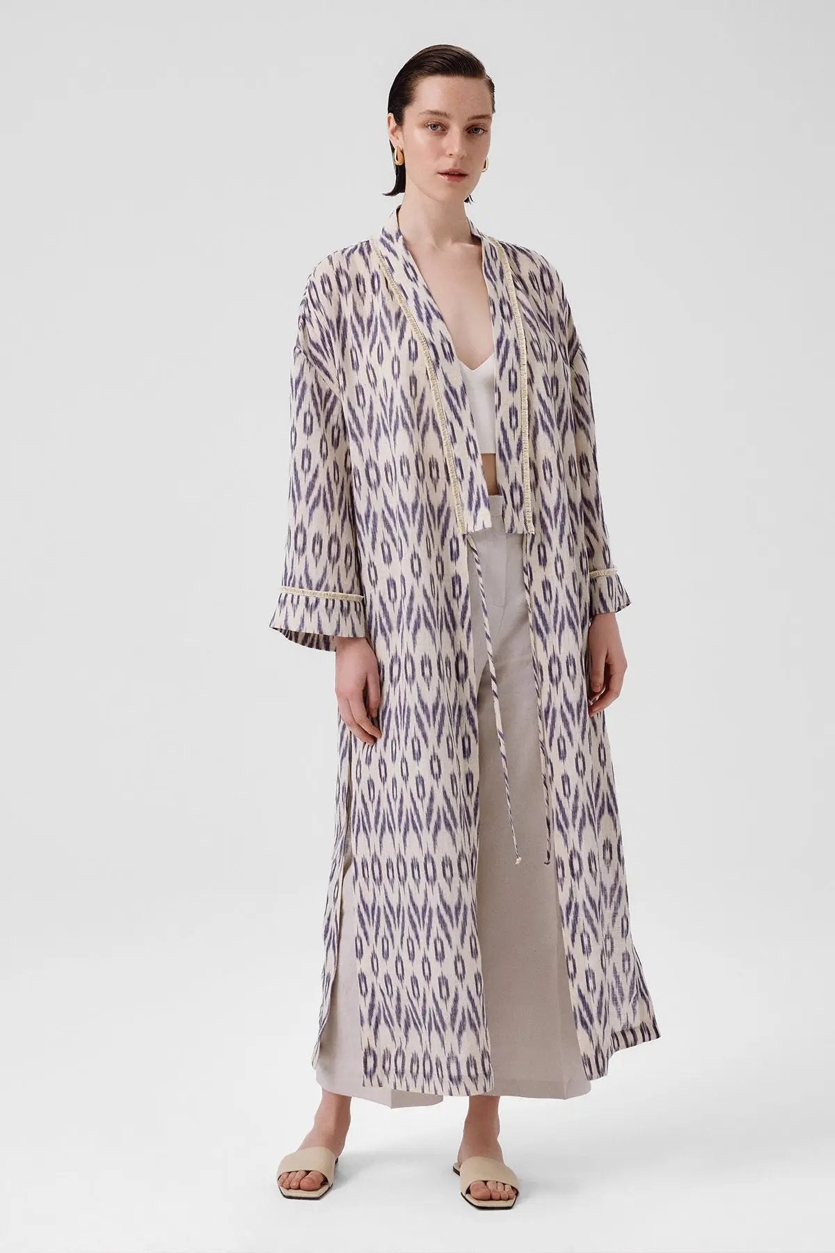 Taş Lacivert Etnik Desenli Kadın Kaftan  Mısırlı 1951