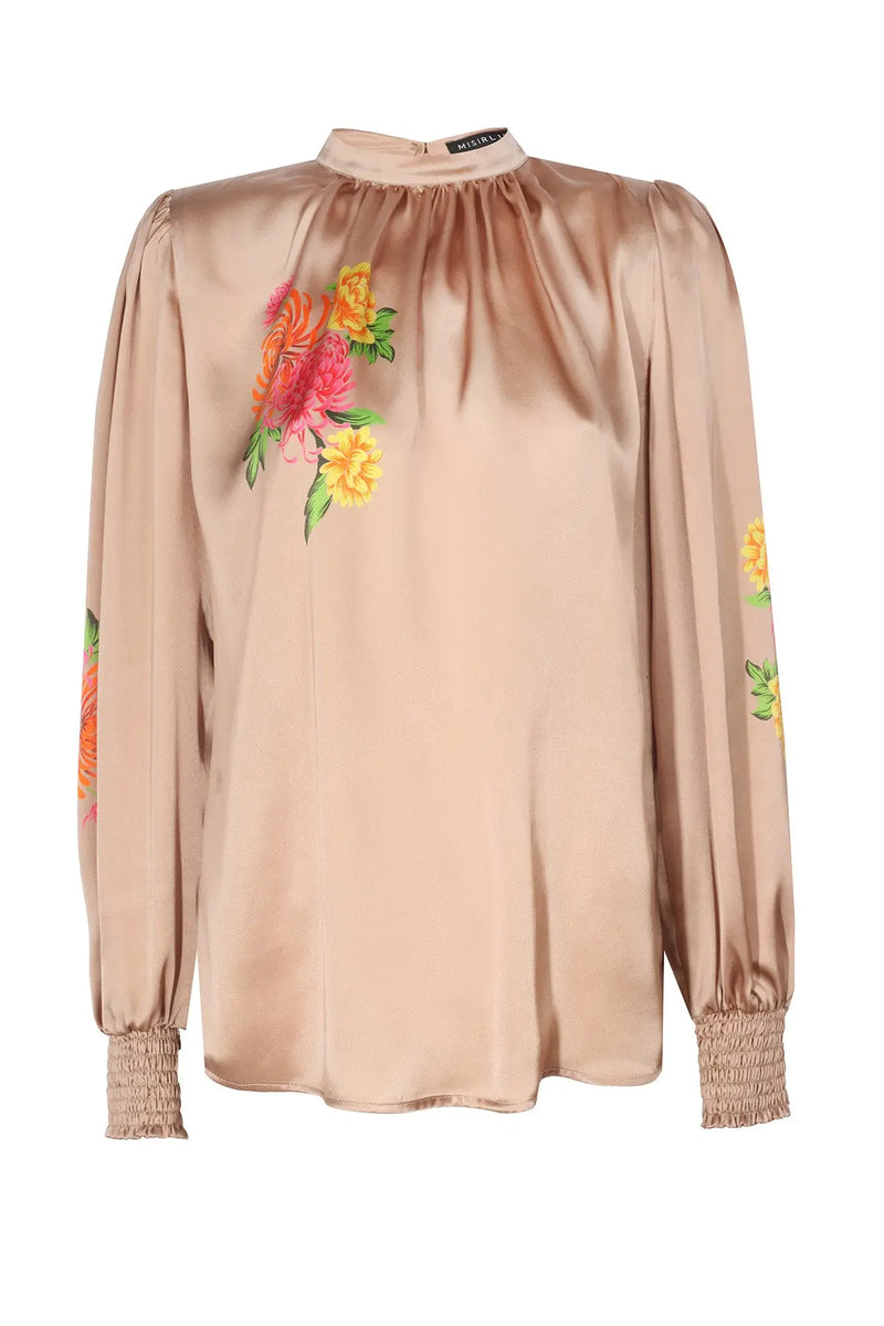 Multicolor Çiçek Desenli Saten Bluz