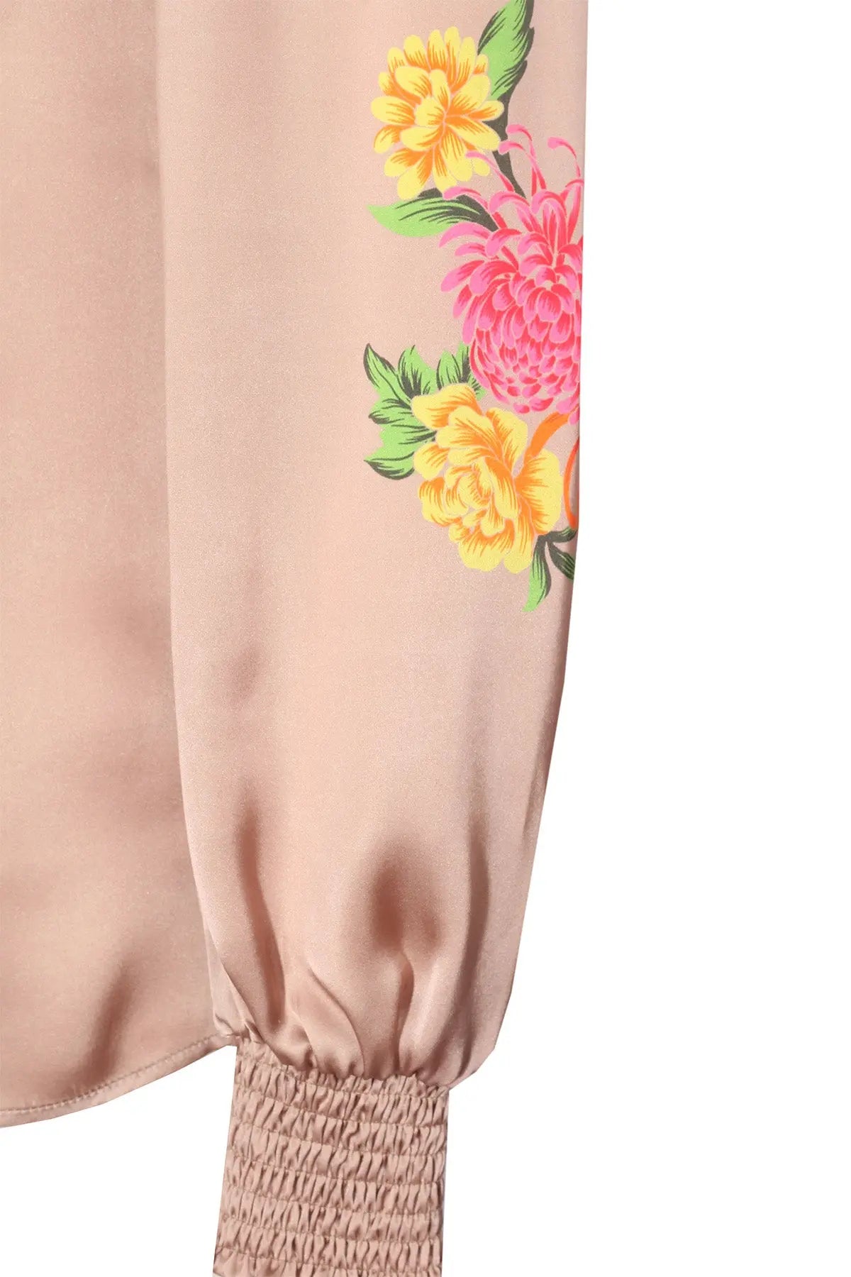 Multicolor Çiçek Desenli Saten Bluz  Mısırlı