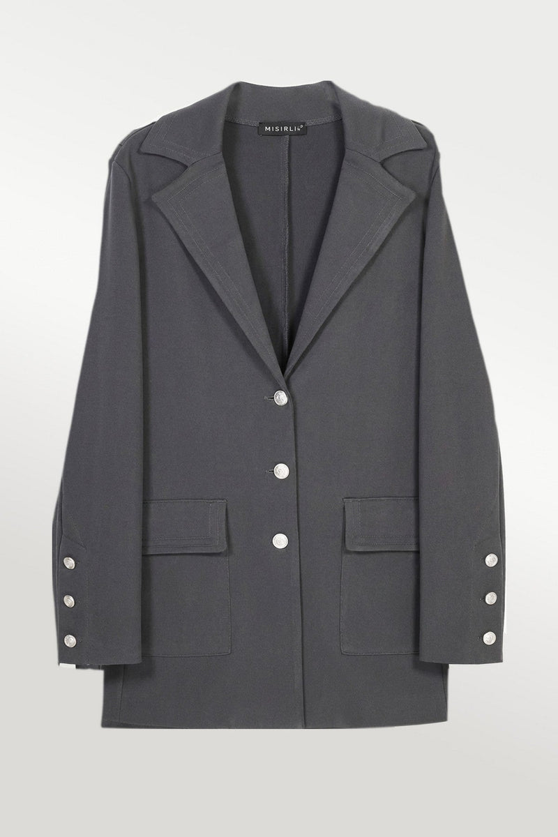 Koyu Gri Triko Kadın Blazer Ceket  Mısırlı