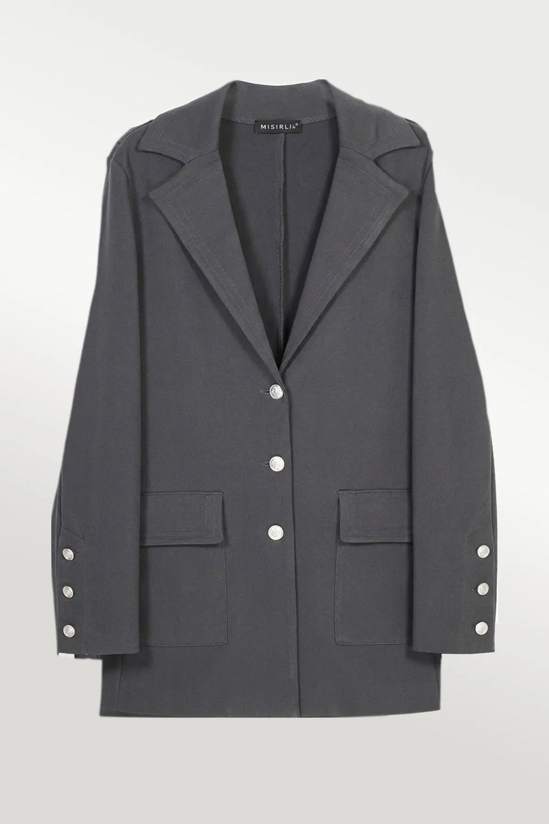 Koyu Gri Triko Kadın Blazer Ceket  Mısırlı