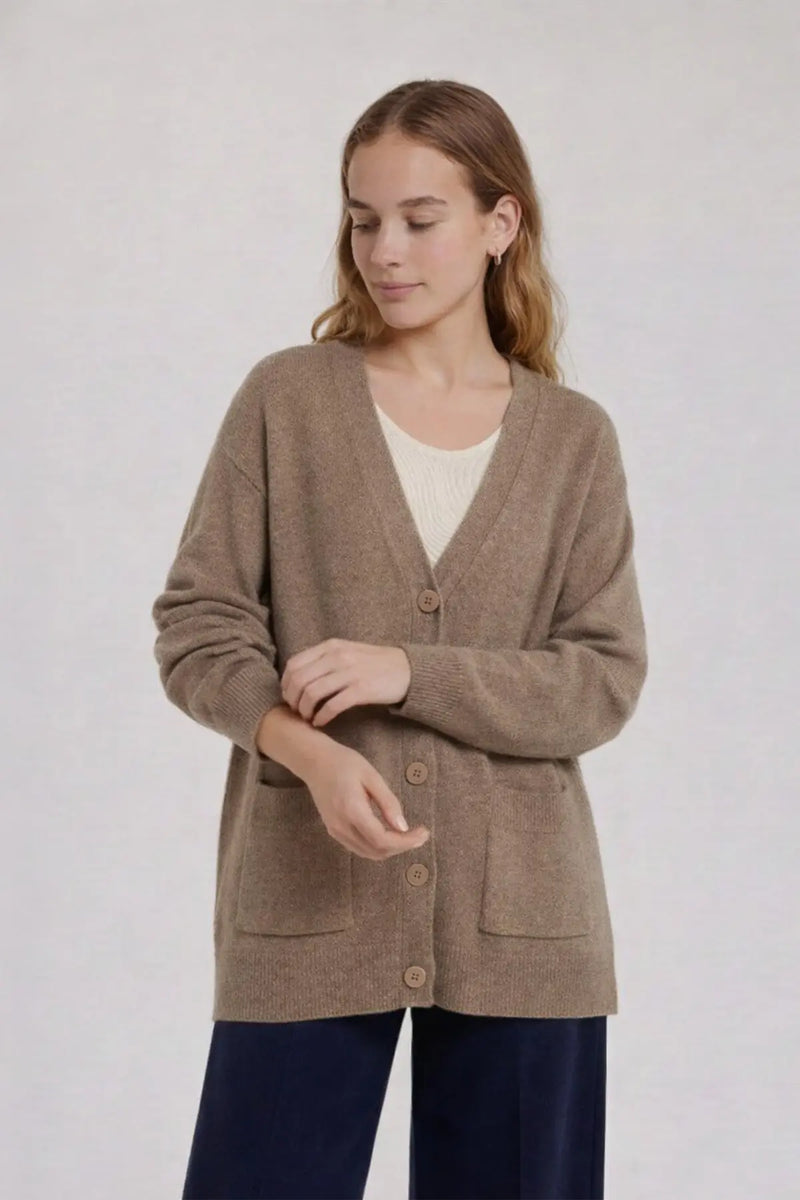 Camel Düğmeli Midi Kadın Hırka