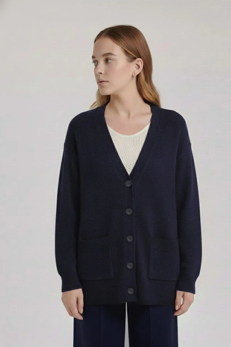 Lacivert Düğmeli Midi Kadın Hırka  Mısırlı 1951