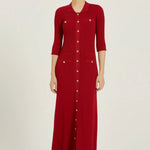 Bordo Fitilli Gold Düğmeli Uzun Elbise  Mısırlı 1951