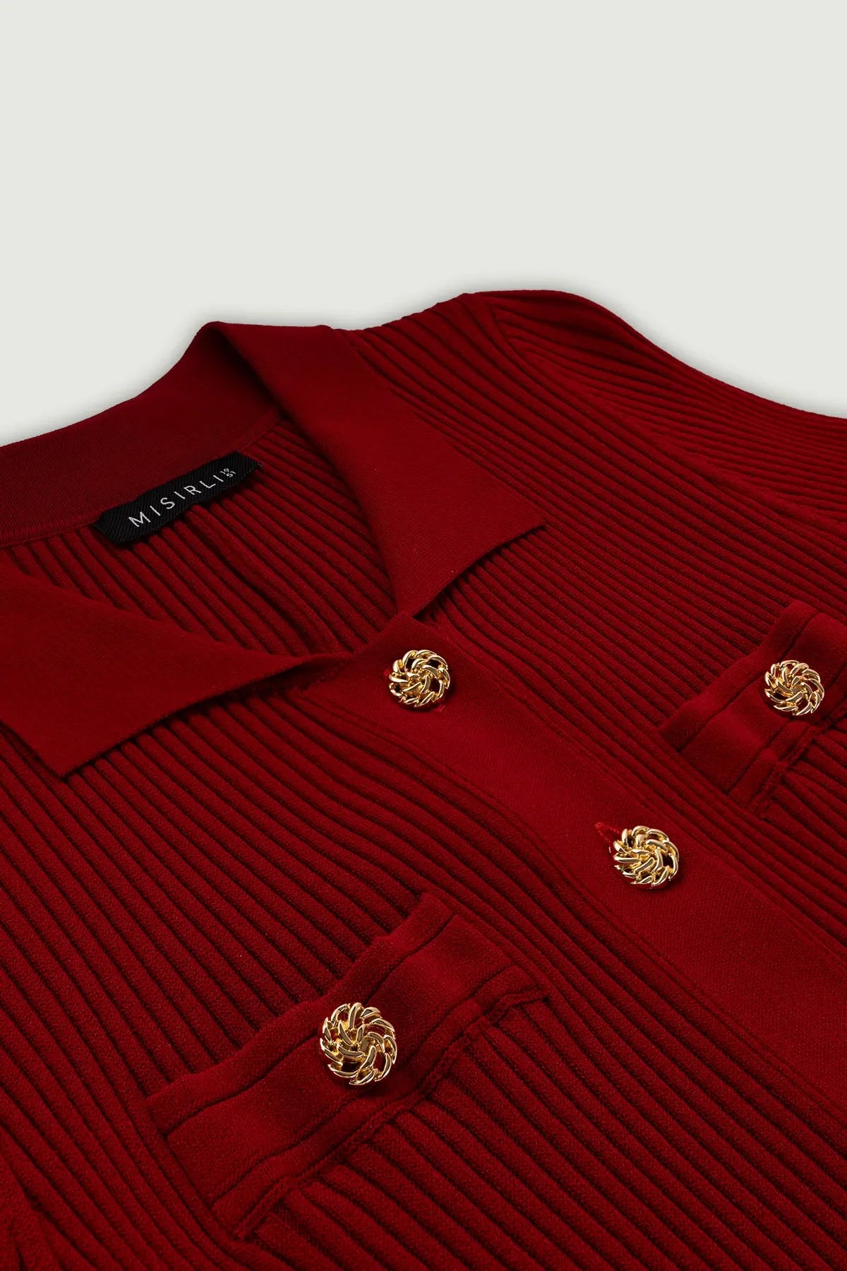 Bordo Fitilli Gold Düğmeli Uzun Elbise  Mısırlı 1951